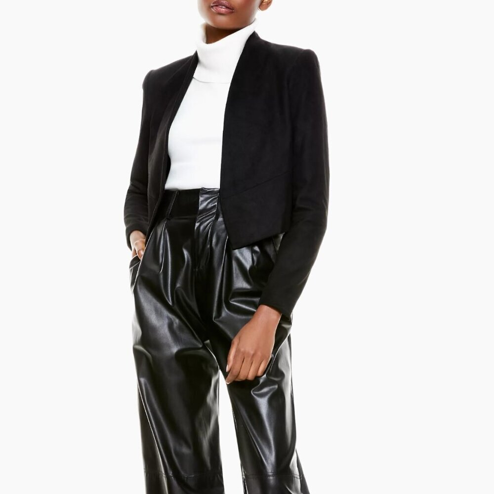 Cartonnier for Anthropologie | Cropped Open Front Tuxedo Jacket |‎ Black | Small
